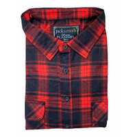 Mens Flannelette Long Sleeve Shirt 100% Cotton Authentic Flannel - Half Placket - Red - 3XL