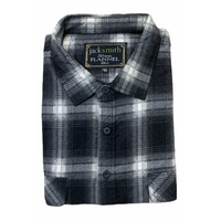 Mens Flannelette Long Sleeve Shirt 100% Cotton Authentic Flannel - Half Placket - Black - 6XL