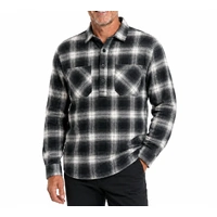 Mens Flannelette Long Sleeve Shirt 100% Cotton Authentic Flannel - Half Placket - Black