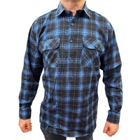 Mens Flannelette Long Sleeve Pullover Shirt 100% Cotton Flannel - Half Placket - Blue - 4XL