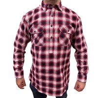 Mens Flannelette Long Sleeve Pullover Shirt 100% Cotton Flannel - Half Placket - Red/Navy - 9XL
