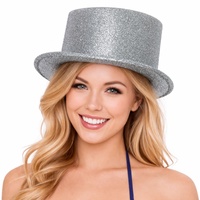 Glitter Top Hat Adult Costume Fancy Dress Party Plastic Tall Hat - Silver