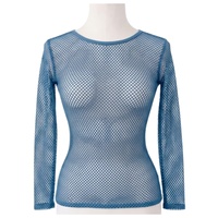 Womens Fishnet Mesh Top Long Sleeve Sheer See Through Party Costume - Blue