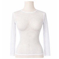 Womens Fishnet Mesh Top Long Sleeve Sheer See Through Party Costume - White
