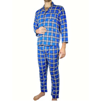 Mens Flannelette Pyjama Set Sleepwear Soft 100% Cotton PJs Two Piece Pajamas - Blue - 3XL