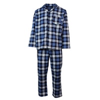 Mens Plus Size Flannelette Pyjamas 100% Cotton PJs Set Top Pants in Blue Check - 7XL