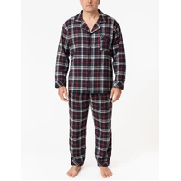 Mens Plus Size Flannelette Pyjamas 100% Cotton PJs Set Top Pants in Red Check - M