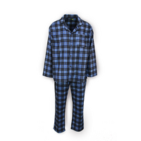 Mens Flannelette Pyjama Set Sleepwear Soft 100% Cotton PJs - Blue Check - XXL