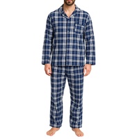 Mens Flannelette Pyjama Set Sleepwear Soft 100% Cotton PJs - Blue Check - XL