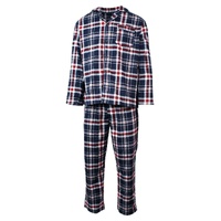 Mens Flannelette Pyjama Set Sleepwear Soft 100% Cotton PJs Two Piece - Navy/Red Check - 5XL