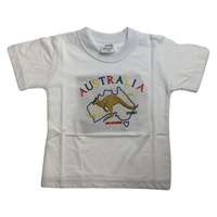 Kids Australia Kangaroo T Shirt Tee Childrens Child 100% Cotton Top - White - 14