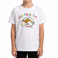 Kids Australia Kangaroo T Shirt Tee Childrens Child 100% Cotton Top - White - 14