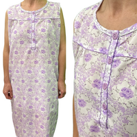 Womens 100% Cotton Sleeveless Nightie Gown Night Dress Pyjamas PJ Pajamas Sleep - Lilac - 20