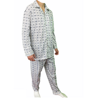 Mens Cotton Pyjama Set Long Sleeve Button Shirt Pants Sleepwear PJs - White/Blue - XL