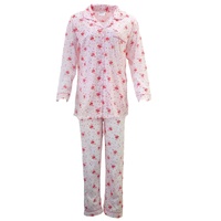 Womens Pyjama Set 100% Cotton Long Sleeve Button Up PJs Sleepwear - Pink Floral - 22