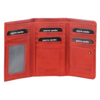 Pierre Cardin Womens Soft Italian Leather RFID Purse Wallet Rustic Trifold - Red
