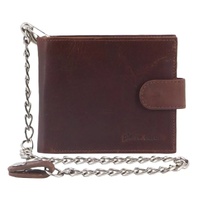 Pierre Cardin Zip Around Mens Leather Wallet with Chain in Chestnut