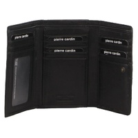 Pierre Cardin Womens Leather Woven Design Tri Fold RFID Wallet Travel in Black
