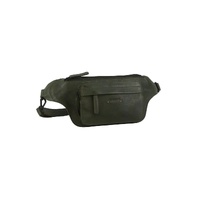 Pierre Cardin Mens Bum Bag Waist Pack Leather Travel Money Phone - Dark Green