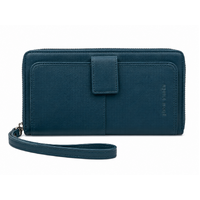 Pierre Cardin Womens Leather Zip Around Wallet RFID Blocking w/ Wristlet in Navy