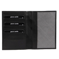 Pierre Cardin Leather Passport Holder Cover Travel Wallet w/ RFID Protection - Black