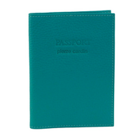 Pierre Cardin Slim Leather Passport Travel Wallet Holder RFID Case Cover - Turquoise