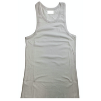 Mens PLAIN SINGLET 100% Cotton Blank Slim Tank Top Gym Basic Casual S-3XL - White - L