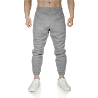 Mens Fleece Track Pants Skinny Joggers Slim Fit Sweatpants Gym - Grey Marle - L