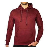 Mens Hoodie 100% Cotton Fleece Pullover Sweatshirt Warm Jumper - Maroon/Burgundy - M