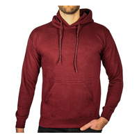 Mens Hoodie 100% Cotton Fleece Pullover Sweatshirt Warm Jumper - Maroon/Burgundy - XL