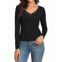 Womens Thermal Cotton Long Sleeve Spencer Tops Long Sleeve Underwear in Black - 14-16