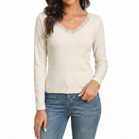 Womens Thermal Cotton Long Sleeve Spencer Tops Long Sleeve Underwear in Beige - 12-14
