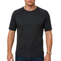Mens Merino Wool Blend Thermal Top Short Sleeve Base Layer Warm - Black - S