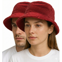 Stingy Brim Terry Towelling Bucket Hat Daggy Fishing Camping Lad Cap 100% COTTON - Red - XXL