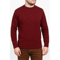 100% SHETLAND RAGG WOOL CREW Round Neck Knit JUMPER Pullover Mens Sweater Knitted - Burgundy - M