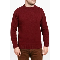 100% SHETLAND RAGG WOOL CREW Round Neck Knit JUMPER Pullover Mens Sweater Knitted - Burgundy