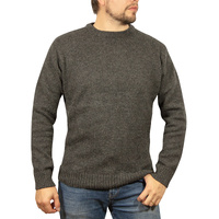 Mens 100% Shetland Ragg Wool Round Neck Knit Jumper Pullover Crew Sweater - Charcoal (29) - XL