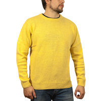 100% SHETLAND RAGG WOOL CREW Round Neck Knit JUMPER Pullover Mens Sweater Knitted - Corn (14) - L
