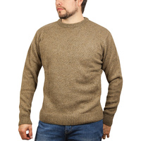 100% SHETLAND RAGG WOOL CREW Round Neck Knit JUMPER Pullover Mens Sweater Knitted - Nutmeg - 4XL
