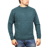 100% SHETLAND RAGG WOOL CREW Round Neck Knit JUMPER Pullover Mens Sweater Knitted - Sherwood - 5XL