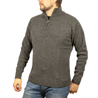 100% SHETLAND RAGG WOOL Half Zip Up Knit JUMPER Pullover Mens Sweater Knitted - Charcoal - L