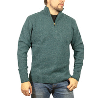 100% SHETLAND RAGG WOOL Half Zip Up Knit JUMPER Pullover Mens Sweater Knitted - Sherwood - 4XL