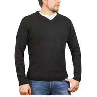 100% Shetland Ragg Wool V Neck Knit Jumper Pullover Mens Sweater Knitted - Plain Black - XXL