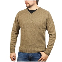 100% Shetland Ragg Wool V Neck Knit Jumper Pullover Mens Sweater Knitted - Nutmeg - 3XL