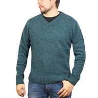 100% Shetland Ragg Wool V Neck Knit Jumper Pullover Mens Sweater Knitted - Sherwood - 5XL