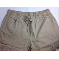 CARGO SHORTS Elastic Waist 100% COTTON Army Military PLAIN Pocket Mens S-XXL - Tan - S