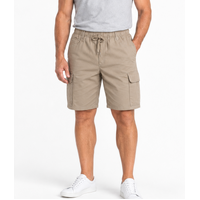 Mens CARGO SHORTS Elastic Waist 100% COTTON Army Military PLAIN Pocket in Tan