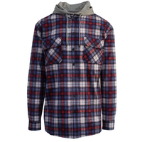 Mens Cotton Flannelette Shirt w Jersey Hood Long Sleeve Flannel - Navy - M