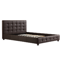 Queen PU Leather Deluxe Bed Frame Brown