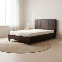 King Single PU Leather Bed Frame Brown